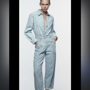 Zara Light Denim Long Sleeve Jumpsuit Size S NWT